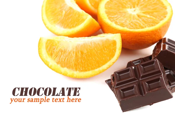 Chocolate and orange isolated on white — Stock Photo, Image