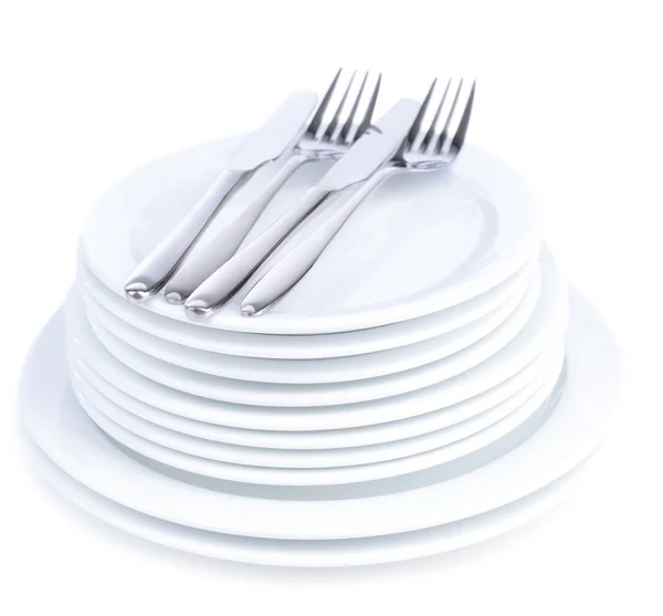 Set van witte gerechten geïsoleerd op wit — Stockfoto