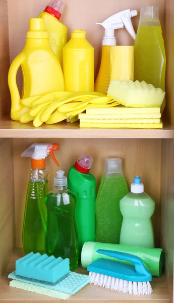 Cleaning products on shelf — Stock Photo, Image