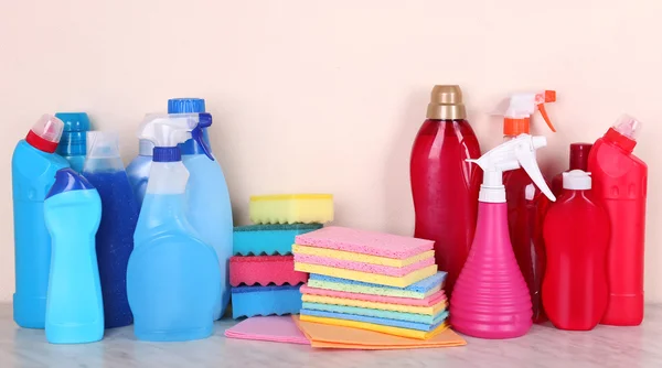 Cleaning products on shelf — Stock Photo, Image