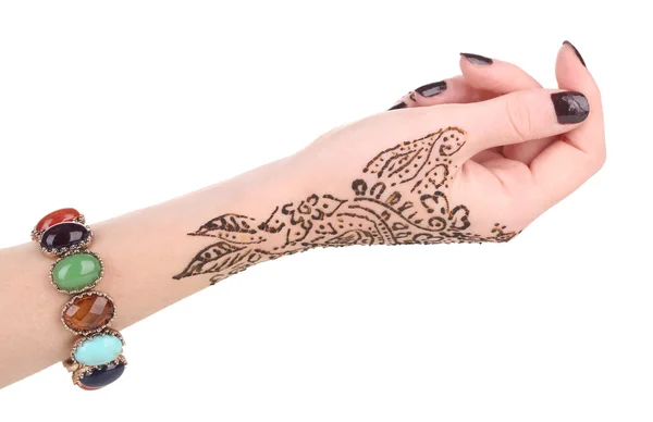 Ζωγραφισμένα στο χέρι με henna, απομονωμένα σε λευκό — Φωτογραφία Αρχείου