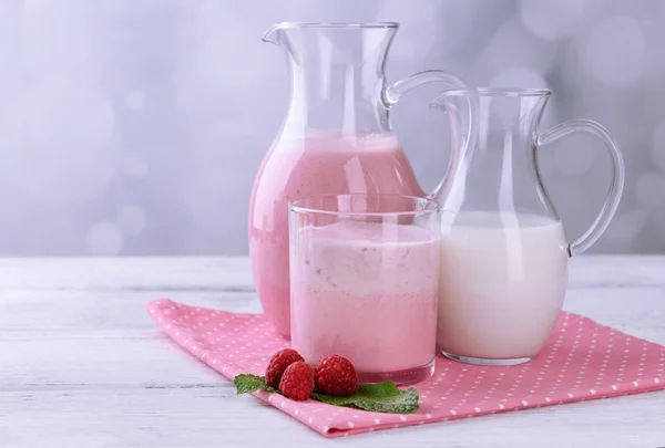 Glass jug of milk cocktail — Stock Photo, Image