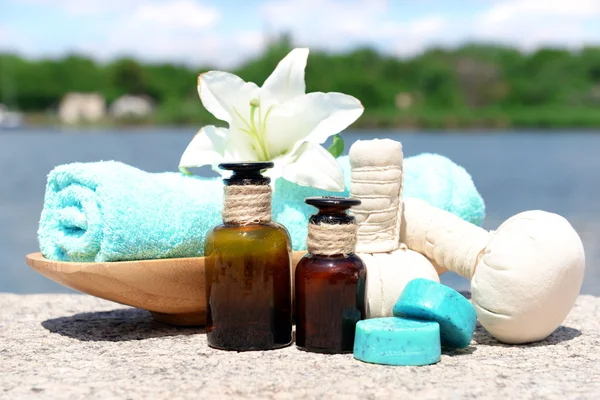 Herbal remedies for massage, outdoor — Stock Photo, Image