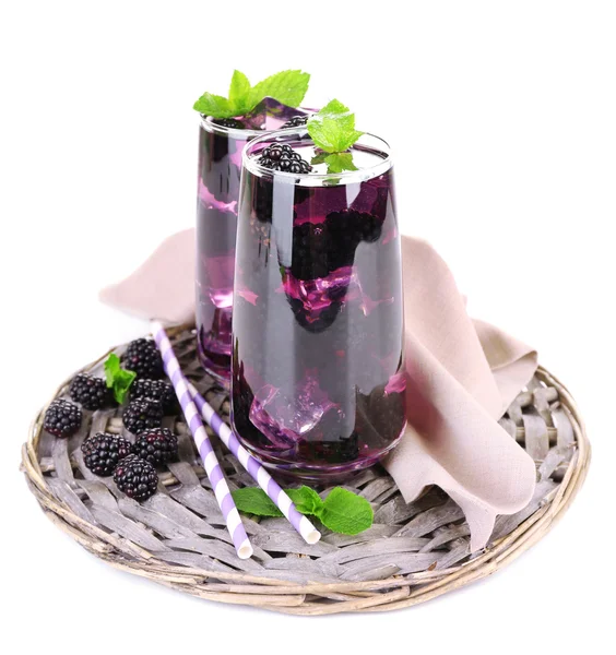 Tasty cool blackberry lemonade with ice, isolated on white — Stock Photo, Image