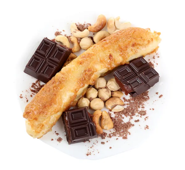 Sweetened fried banana on plate, close-up — Stock Photo, Image