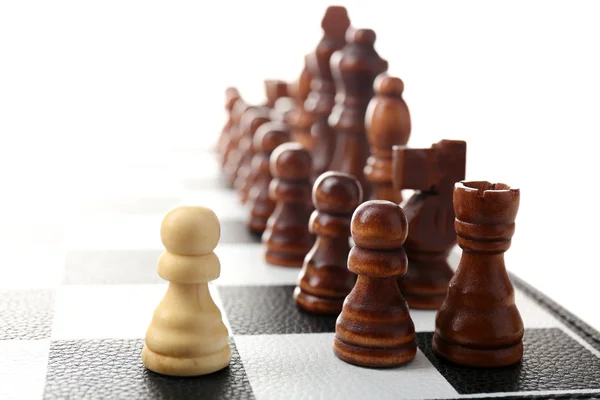 Chess board with chess pieces isolated on white — Stock Photo, Image