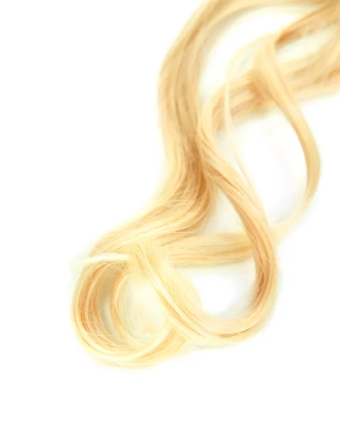 Krullend blond haar close-up geïsoleerd op wit — Stockfoto