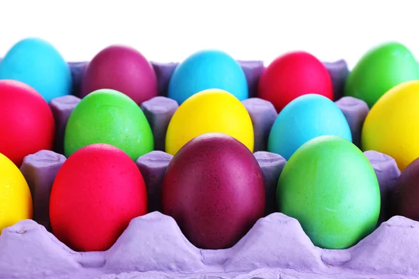 Colorful Easter eggs in tray close up — Stock Photo, Image