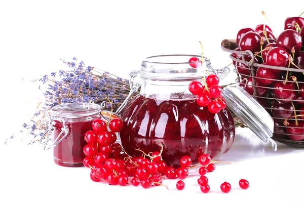 Berries jam in glass jar isolated on white — Stock Photo, Image