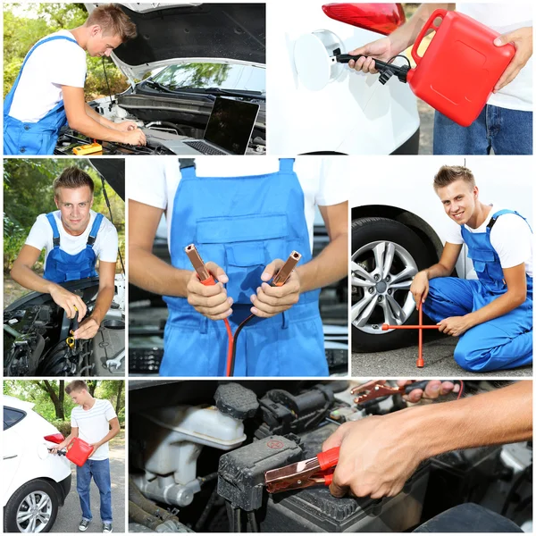 Collage de mecánico de coche — Foto de Stock