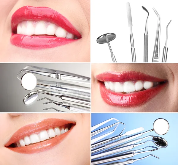 Здоровые зубы и стоматологические инструменты . — стоковое фото