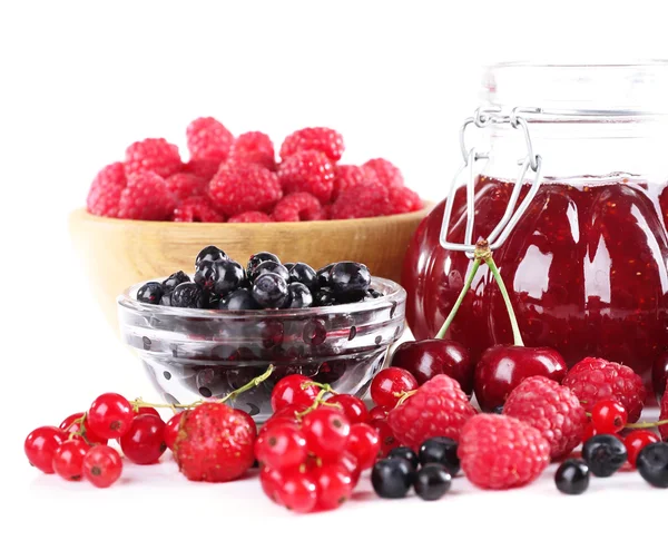 Berries jam in glass jar isolated on white — Stock Photo, Image