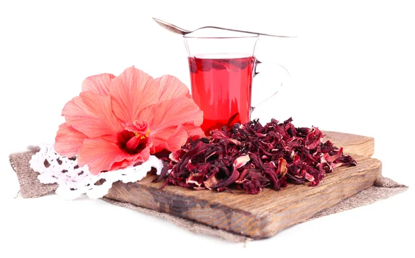 Chá e flor de hibisco isolados em branco — Fotografia de Stock