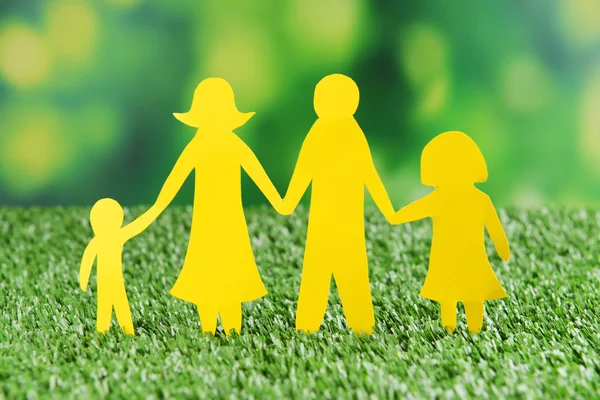 Paper family on green grass, close up — Stock Photo, Image