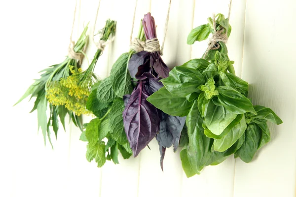 Fresh herbs on wooden background — Stock Photo, Image