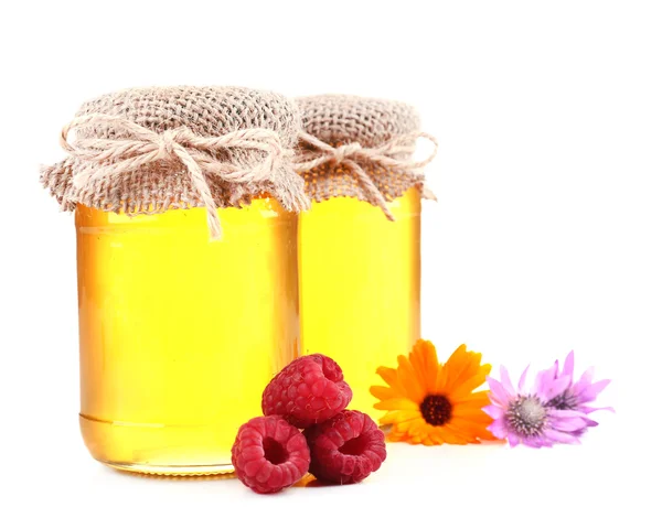 Pots pleins de délicieux miel frais — Photo