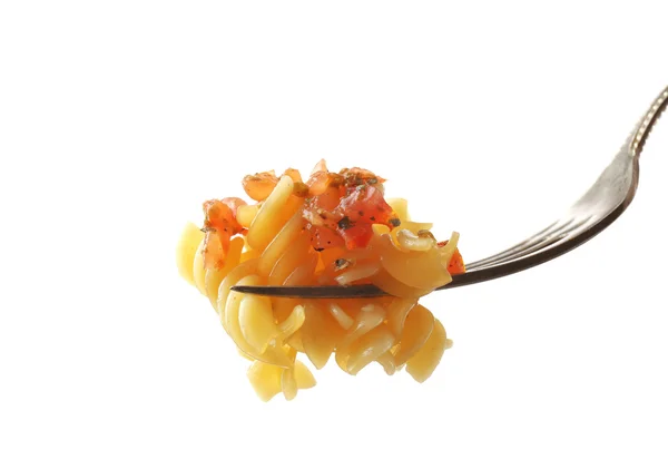 Espaguetis de pasta italiana en tenedor — Foto de Stock