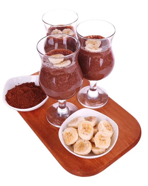 Cocktails with banana and chocolate isolated on white — Stock Photo, Image