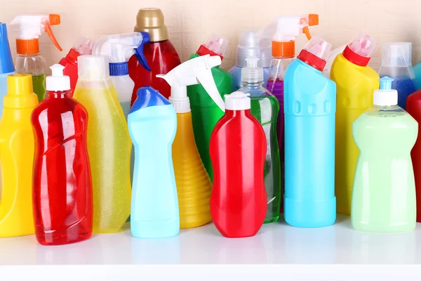 Cleaning products on shelf — Stock Photo, Image