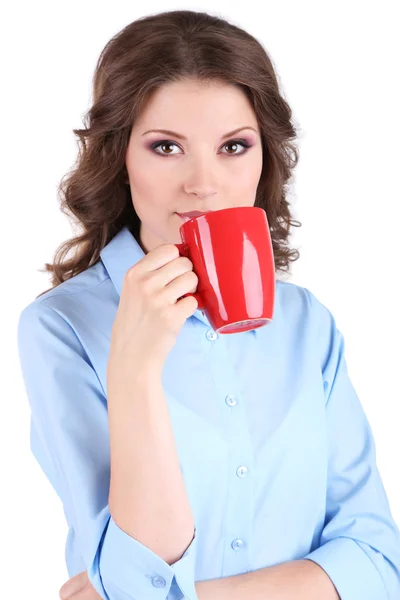 Jeune femme d'affaires avec tasse — Photo