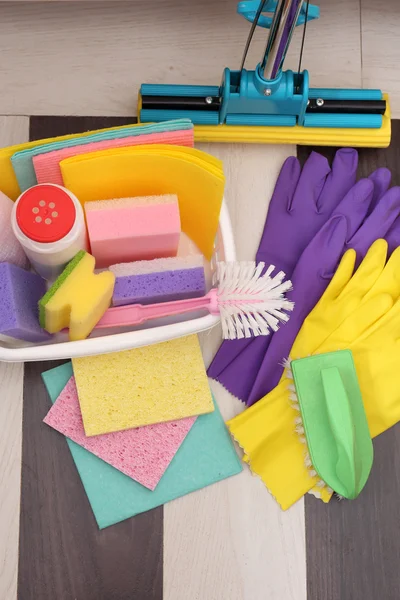Raccolta di prodotti e utensili per la pulizia — Foto Stock