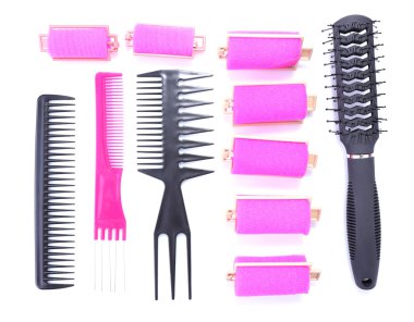 profesyonel kuaför araçları üzerinde beyaz izole