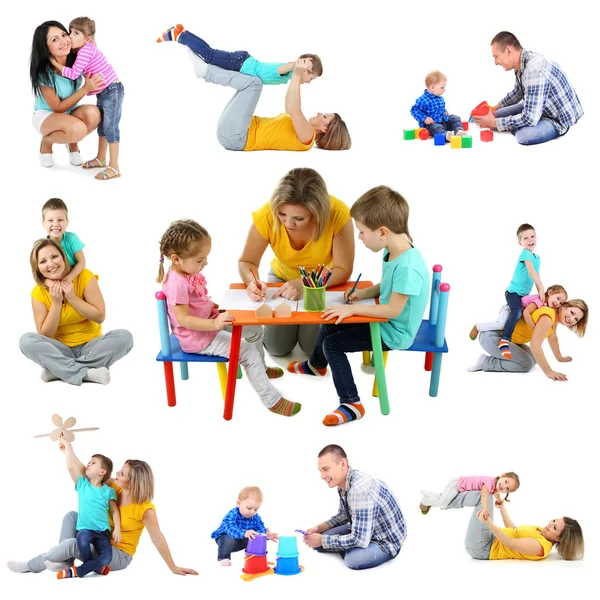 Set photos of happy families — Stock Photo, Image