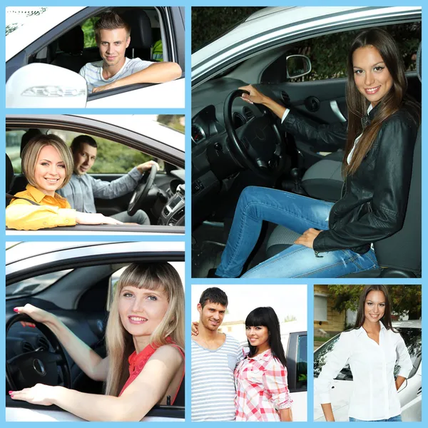 Car driving collage — Stock Photo, Image