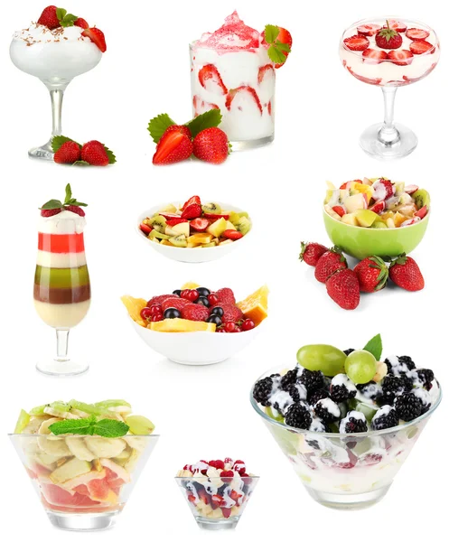Frutta dolce collage, isolato su bianco — Foto Stock