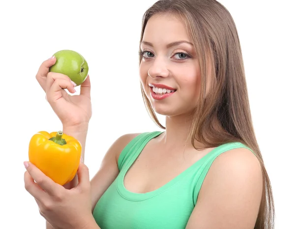 Niña con manzana y pimienta — Foto de Stock