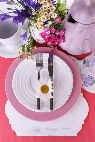 Ajuste de mesa rosa primer plano —  Fotos de Stock