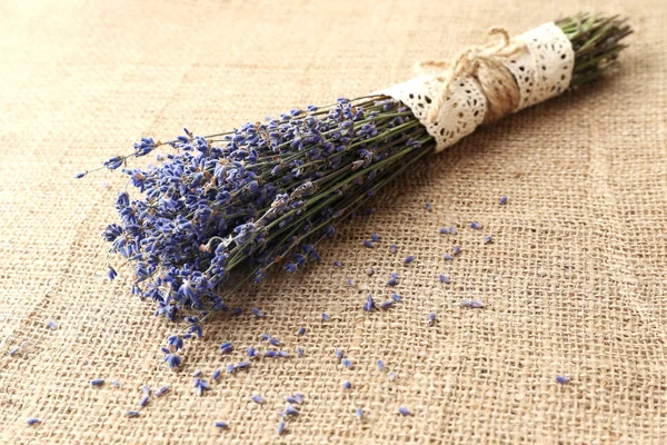 Flores de lavanda sobre fondo de saco — Foto de Stock