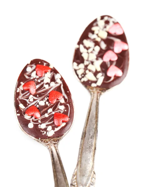 Lepels met lekkere chocolade — Stockfoto
