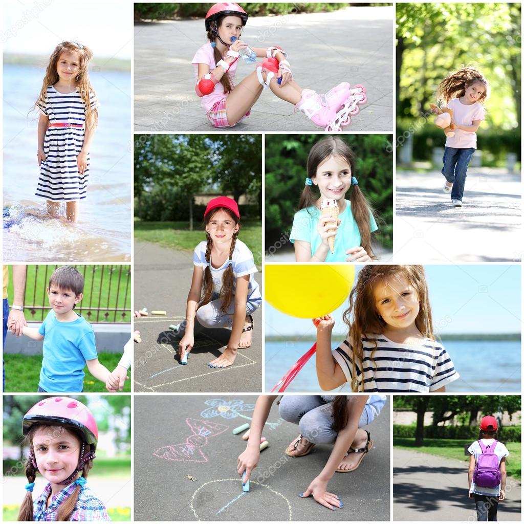 Collage of photo with children playing outside