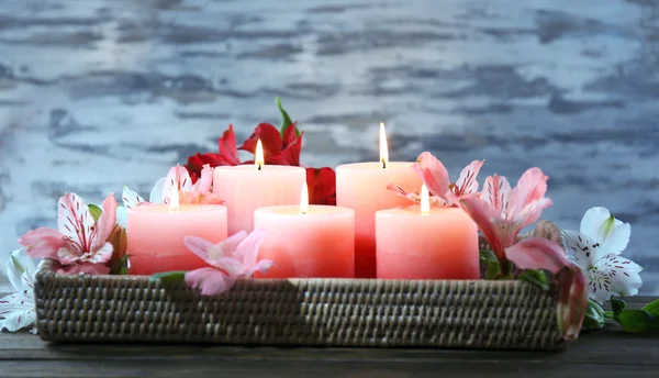 Beautiful candles with flowers — Stock Photo, Image