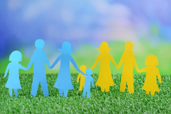 Paper family on green grass, close up — Stock Photo, Image