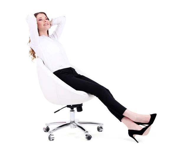 İş kadını sandalyede oturuyor. — Stok fotoğraf
