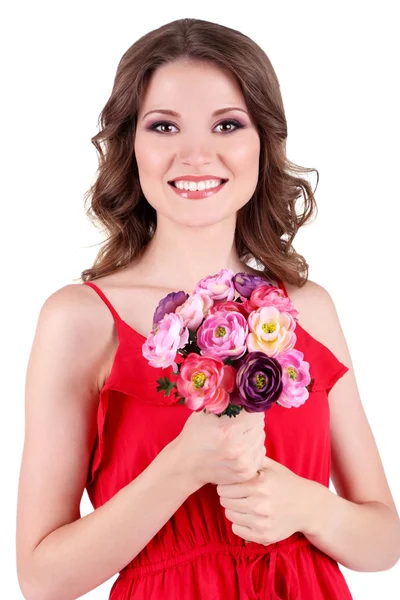 Dívka v šatech s květinami — Stock fotografie