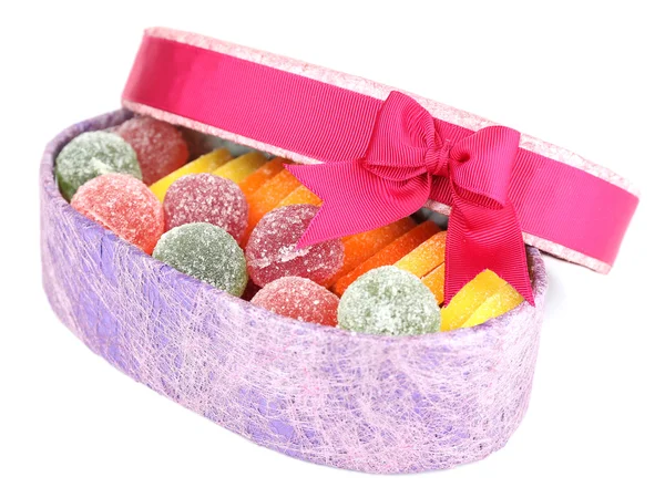 Caramelos de gelatina irritable en caja actual aislado en blanco — Foto de Stock