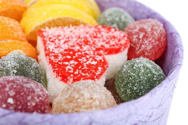 Testy jelly candies in present box close up — Stock Photo, Image