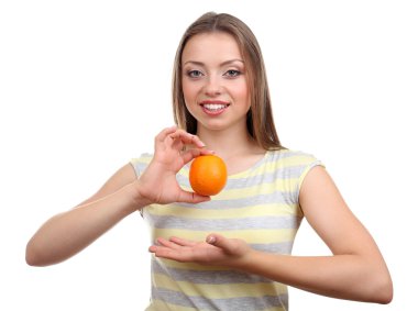 güzel bir kız ile portakal