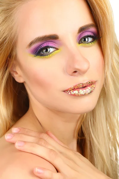 Mulher bonita com maquiagem brilhante, close-up — Fotografia de Stock