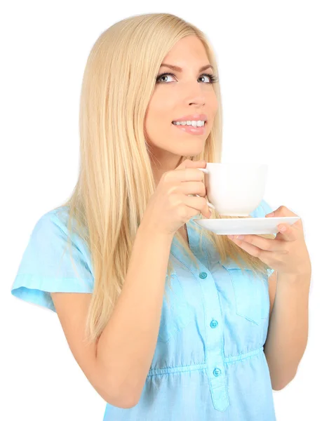 Jonge vrouw met kopje thee — Stockfoto