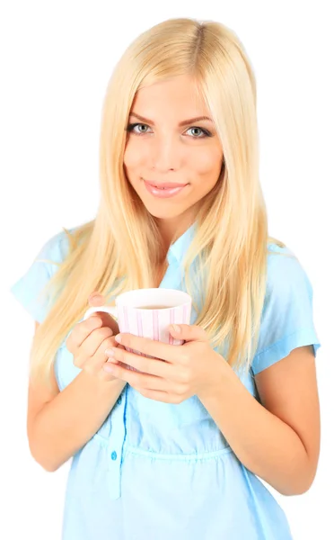 Mujer joven con taza de té —  Fotos de Stock