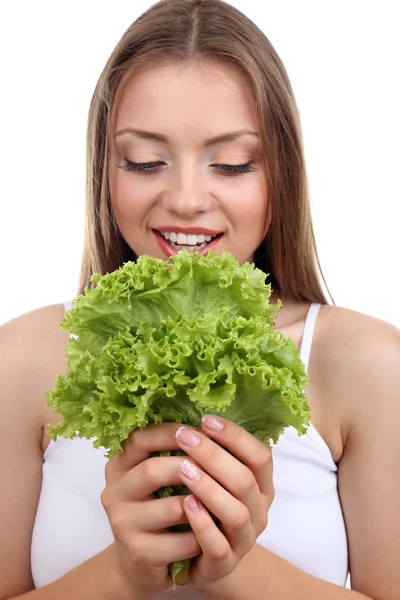 Bella ragazza con lattuga fresca — Foto Stock