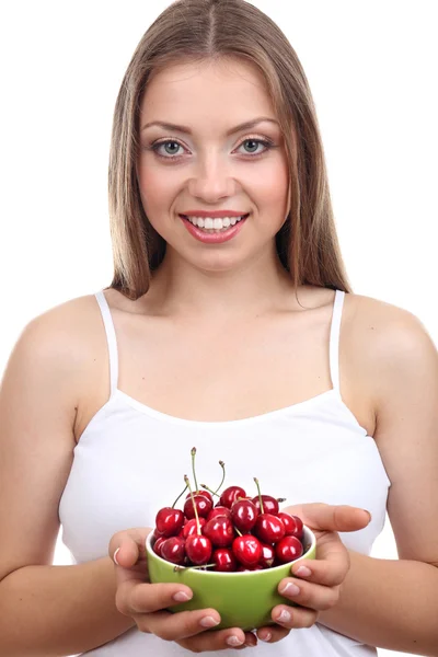 Mooi meisje met cherry — Stockfoto