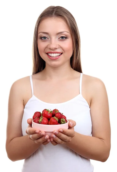 Beautiful girl with strawberry — ストック写真