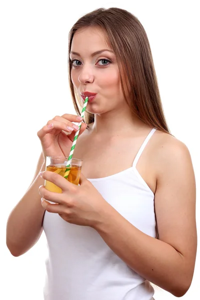 Bella ragazza con succo di frutta — Foto Stock