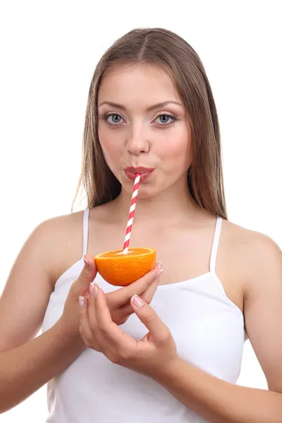 Menina bonita com suco — Fotografia de Stock