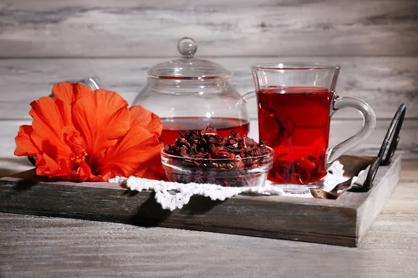 Hibiscus çay çaydanlık — Stok fotoğraf